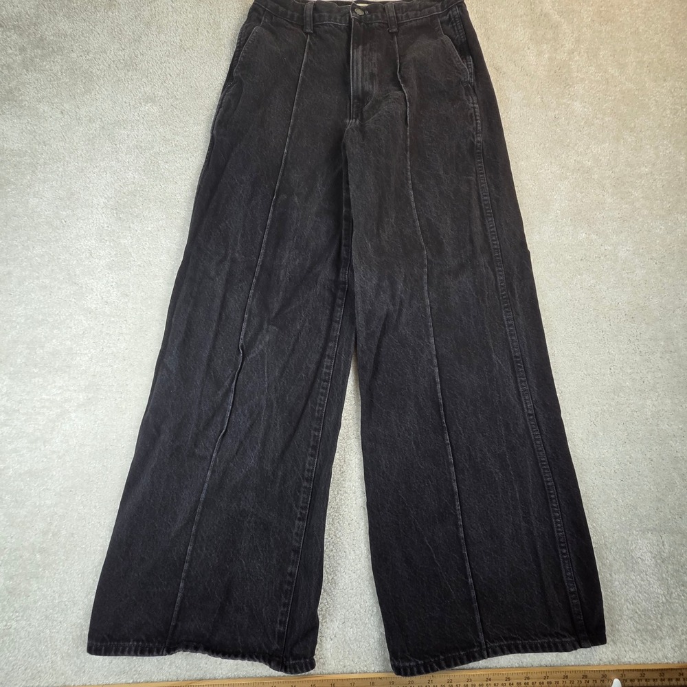 Madewell Superwide-Leg Jeans 28 Washed Black Lunar Cotton Pleated DM7541